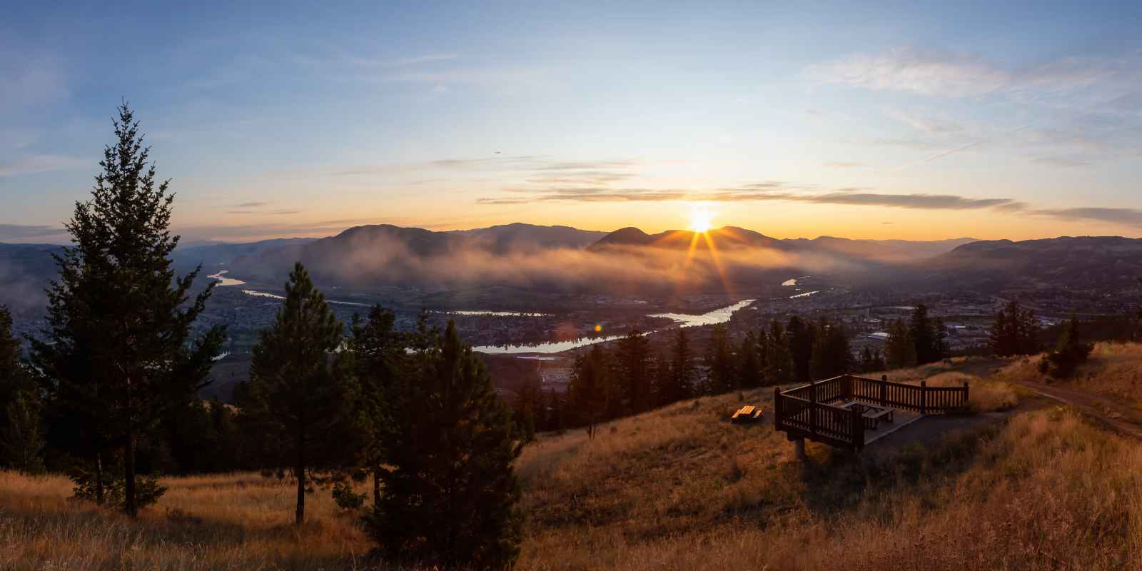 Kamloops British Columbia at sunset overlooking the Thompson Valley and surrounding mountains