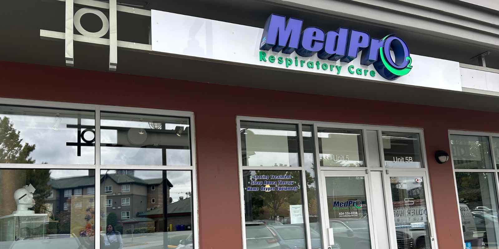 Exterior of MedPro Respiratory Care Langley clinic with storefront signage and entrance
