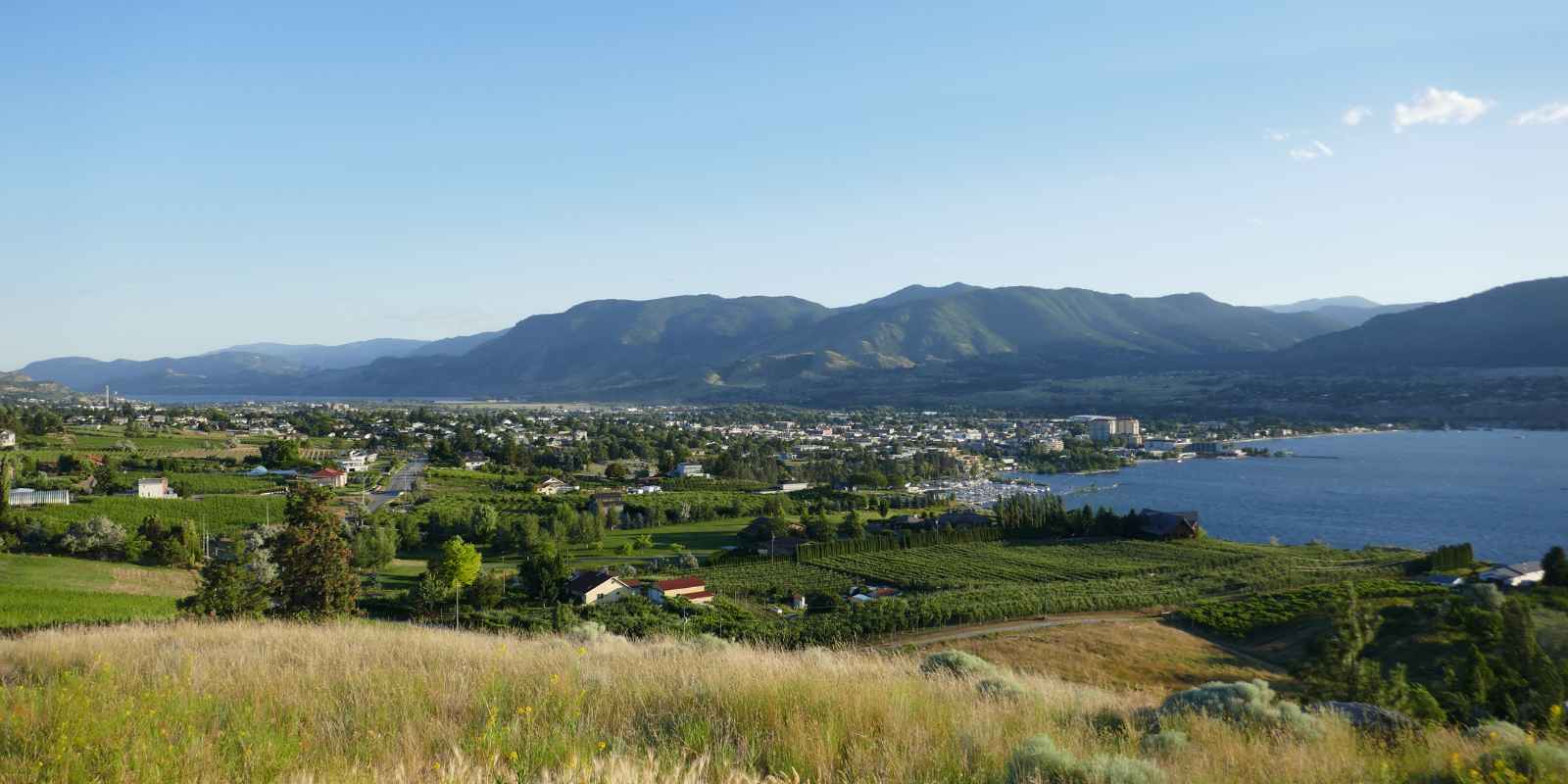 Penticton British Columbia overlooking Okanagan Lake, vineyards and surrounding mountains