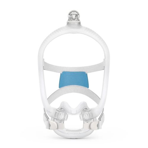 ResMed AirFit F30i full face CPAP mask front view with top-of-head hose
