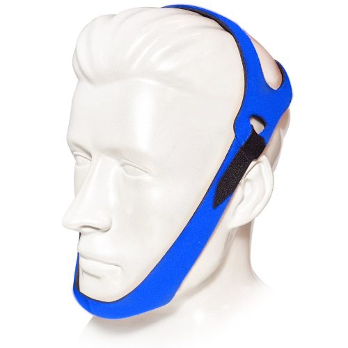 CPAPhero halo chin strap worn on head to prevent mouth leaks during CPAP therapy