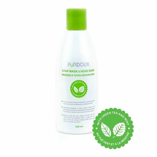 Purdoux CPAP Mask and Hose Soap with green tea and mint, 250 mL bottle